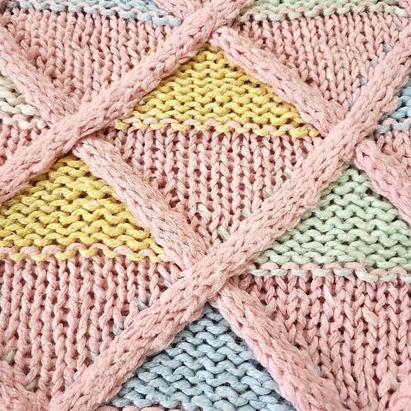 Vintage Pink Chunky Knit Sweater Vest 3D Knit Argyle 80s Pastel Fairy Kei Preppy - Picture 4 of 16